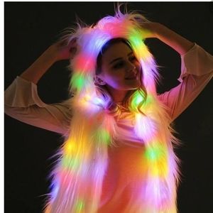 Hooded LED Faux Fur Vest White - Large